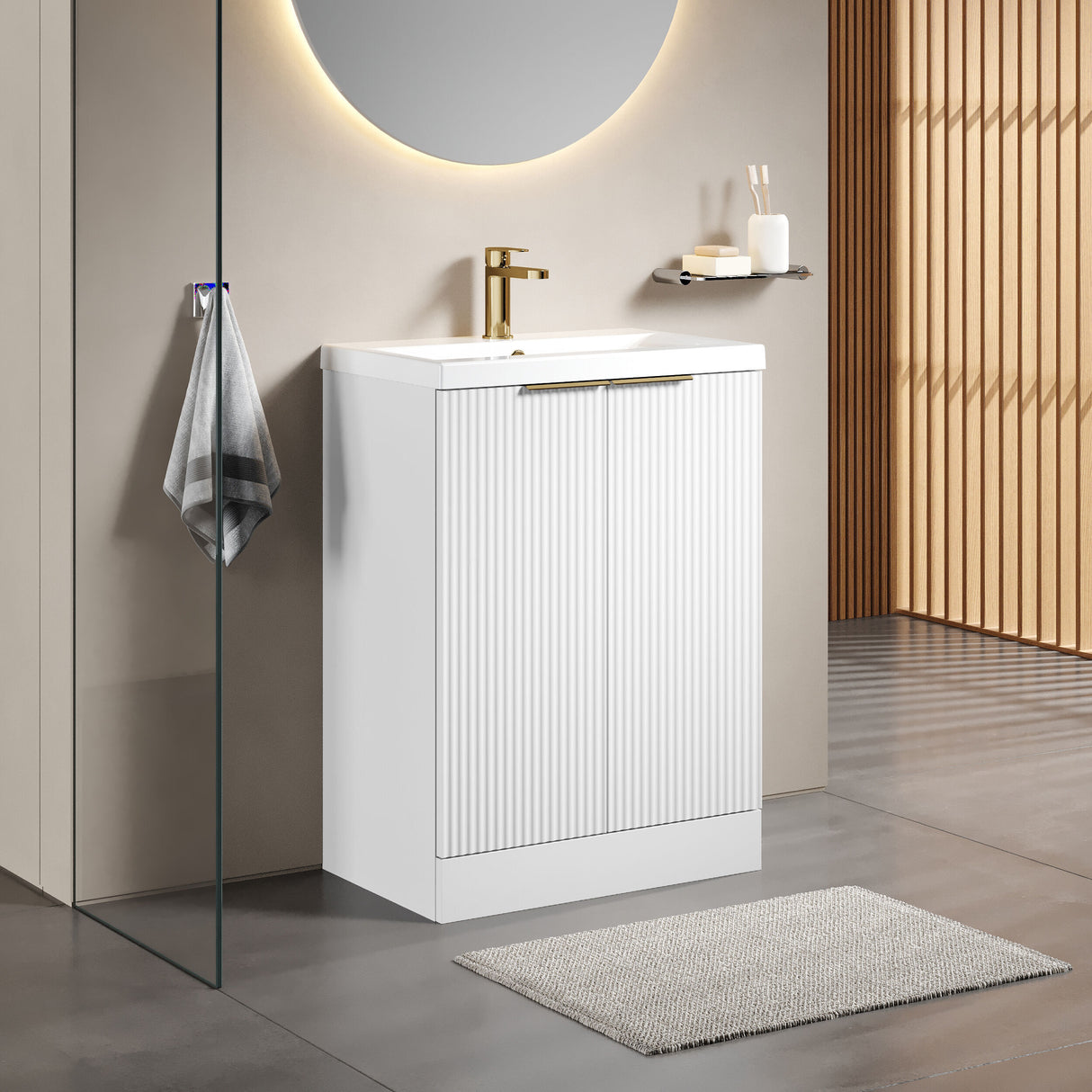[BFFF125AH324] Tixall Fluted Front Floor Standing Vanity Basin Unit with Choice of Size, Colour and Handle Options - Lifestyle 3