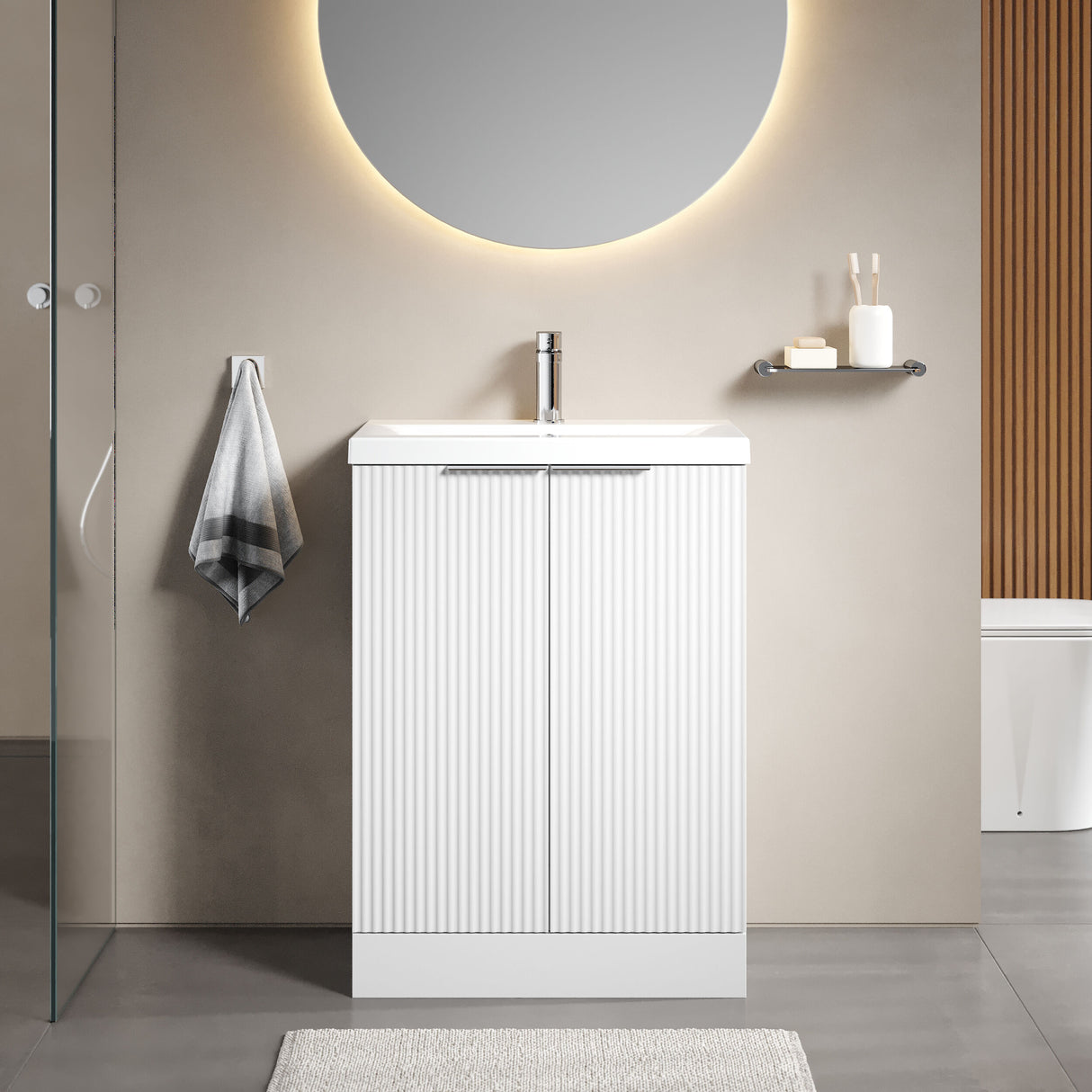 [BFFF125A] Tixall Fluted Front Floor Standing Vanity Basin Unit with Choice of Size, Colour and Handle Options - Lifestyle 1