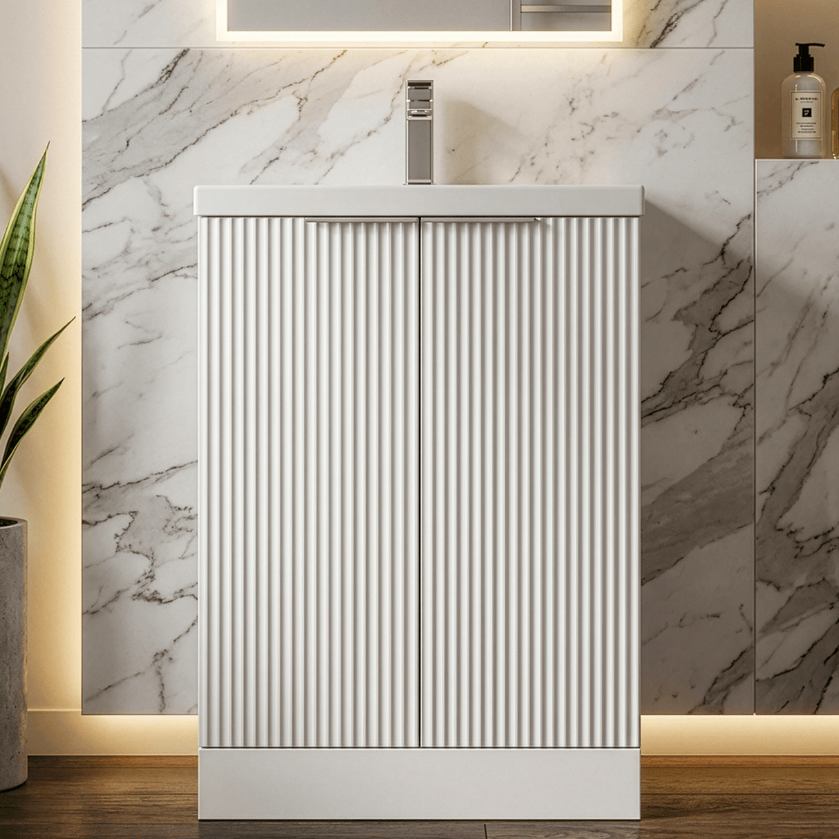 [BFFF125A] Tixall Fluted Front Floor Standing Vanity Basin Unit with Choice of Size, Colour and Handle Options - Silo