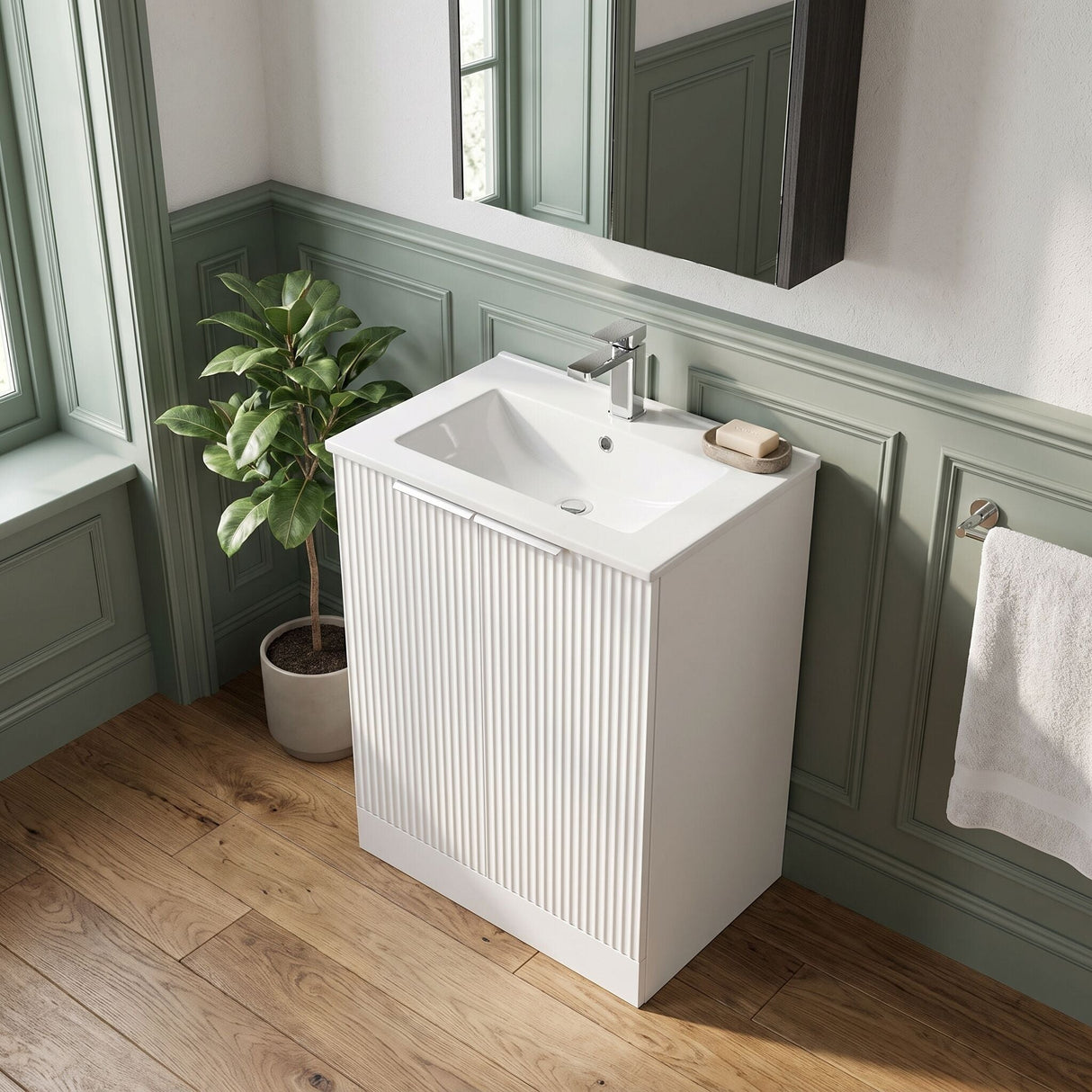 [BFFF125B] Tixall Floor Standing Vanity Basin Unit with 1 Tap Hole Minimalist Ceramic Basin, Choice of Size and Colour