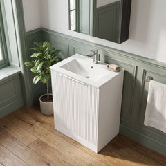 [BFFF125B] Tixall Floor Standing Vanity Basin Unit with 1 Tap Hole Minimalist Ceramic Basin, Choice of Size and Colour