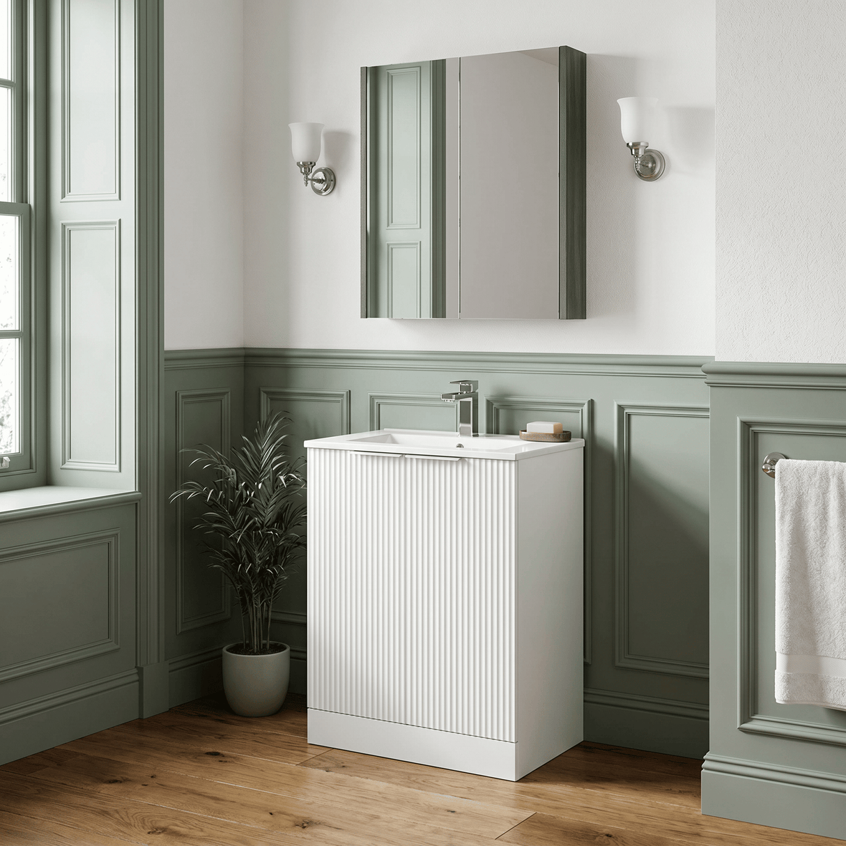 [BFFF125B] Tixall Floor Standing Vanity Basin Unit with 1 Tap Hole Minimalist Ceramic Basin, Choice of Size and Colour