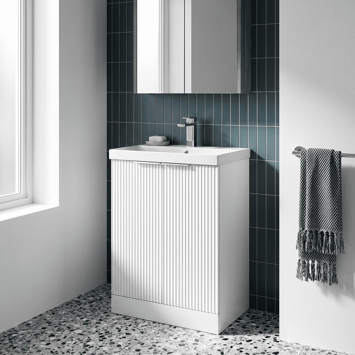 [BFFF125D] Tixall Floor Standing Vanity Basin Unit with 1 Tap Hole Thin-Edge Ceramic Basin, Choice of Size and Colour