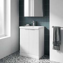 [BFFF125D] Tixall Floor Standing Vanity Basin Unit with 1 Tap Hole Thin-Edge Ceramic Basin, Choice of Size and Colour