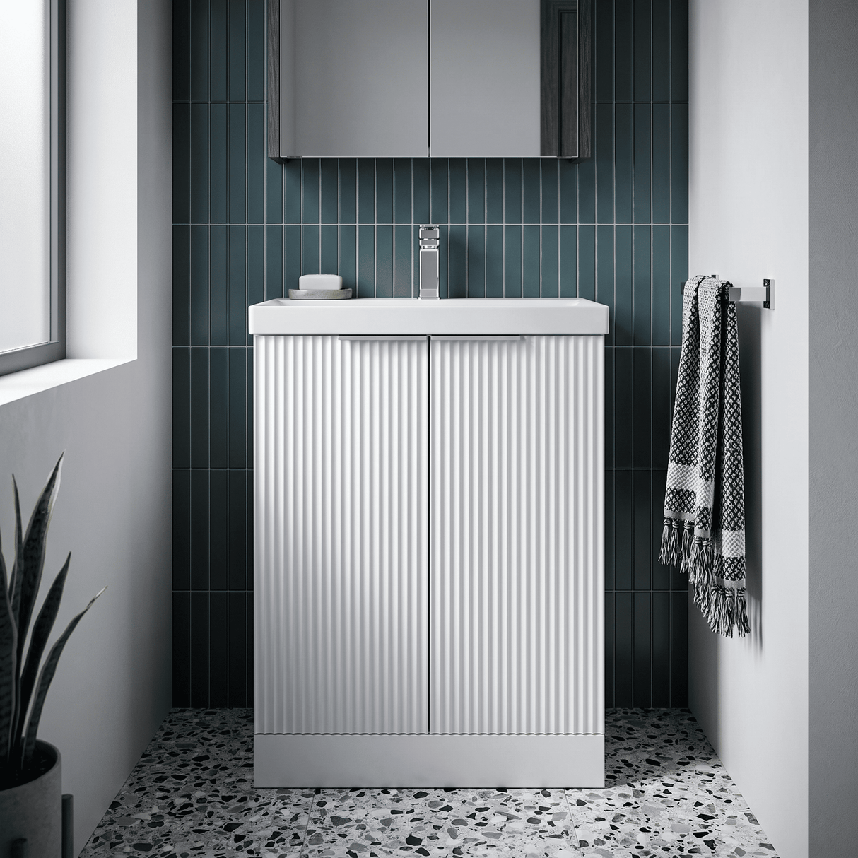 [BFFF125D] Tixall Floor Standing Vanity Basin Unit with 1 Tap Hole Thin-Edge Ceramic Basin, Choice of Size and Colour - Silo