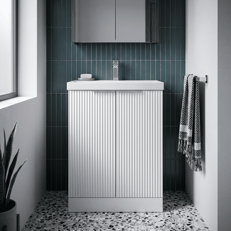 [BFFF125D] Tixall Floor Standing Vanity Basin Unit with 1 Tap Hole Thin-Edge Ceramic Basin, Choice of Size and Colour - Silo