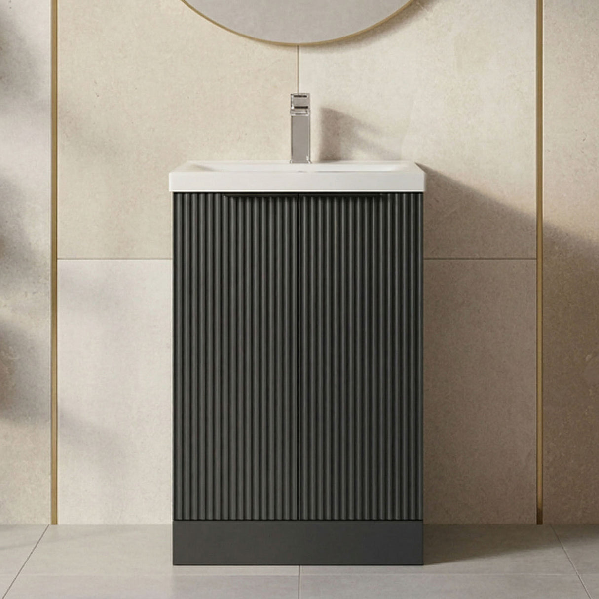[BFFF1423AH224] Tixall Fluted Front Floor Standing Vanity Basin Unit with Choice of Size, Colour and Handle Options - Silo