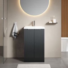 [BFFF1423A] Tixall Fluted Front Floor Standing Vanity Basin Unit with Choice of Size, Colour and Handle Options - Lifestyle 1