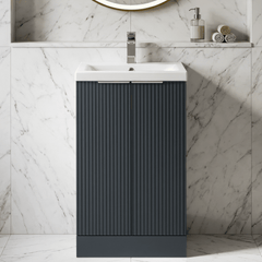 [BFFF1423A] Tixall Fluted Front Floor Standing Vanity Basin Unit with Choice of Size, Colour and Handle Options - Silo