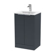 [BFFF1423B] Tixall Fluted 2 Door Floor Standing Vanity Unit with Minimalist Basin, Dark Grey, 500mm - Cutout