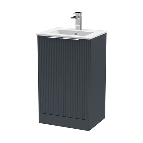 [BFFF1423B] Tixall Fluted 2 Door Floor Standing Vanity Unit with Minimalist Basin, Dark Grey, 500mm - Cutout