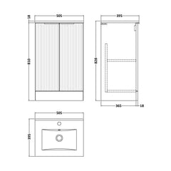 [BFFF1423B] Tixall Floor Standing Vanity Basin Unit with 1 Tap Hole Minimalist Ceramic Basin, Choice of Size and Colour - Technical Drawing