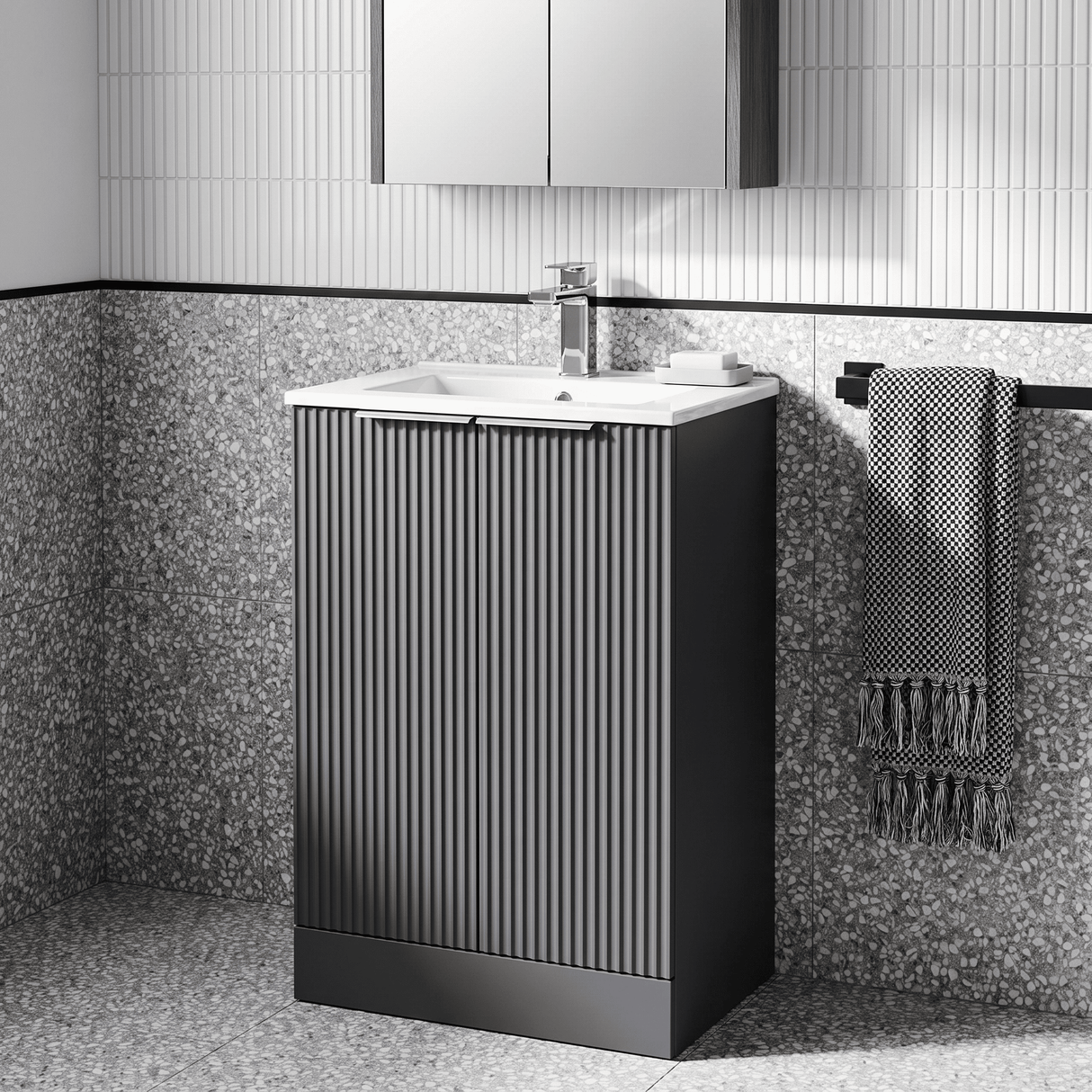 [BFFF1423B] Tixall Floor Standing Vanity Basin Unit with 1 Tap Hole Minimalist Ceramic Basin, Choice of Size and Colour