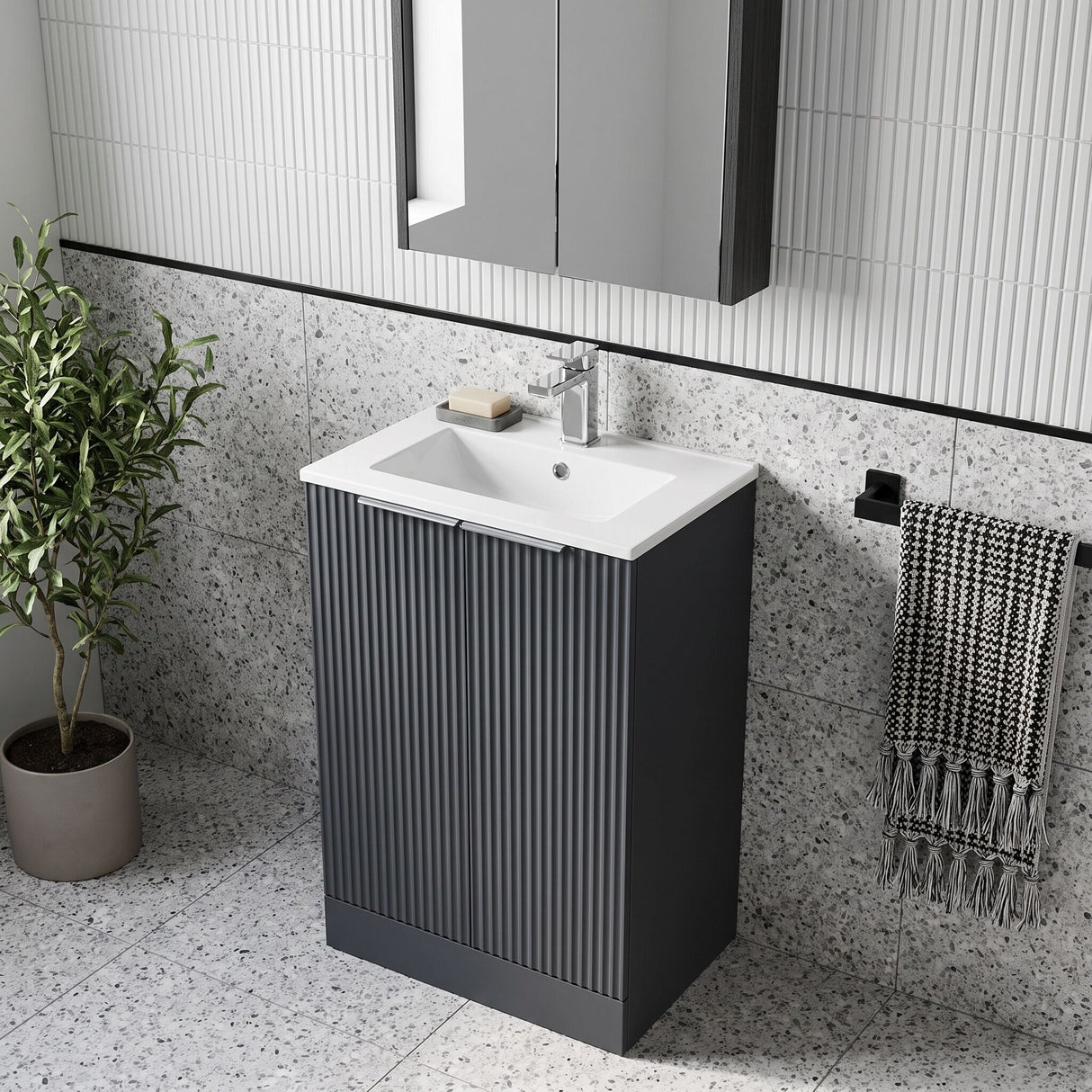 [BFFF1423B] Tixall Floor Standing Vanity Basin Unit with 1 Tap Hole Minimalist Ceramic Basin, Choice of Size and Colour