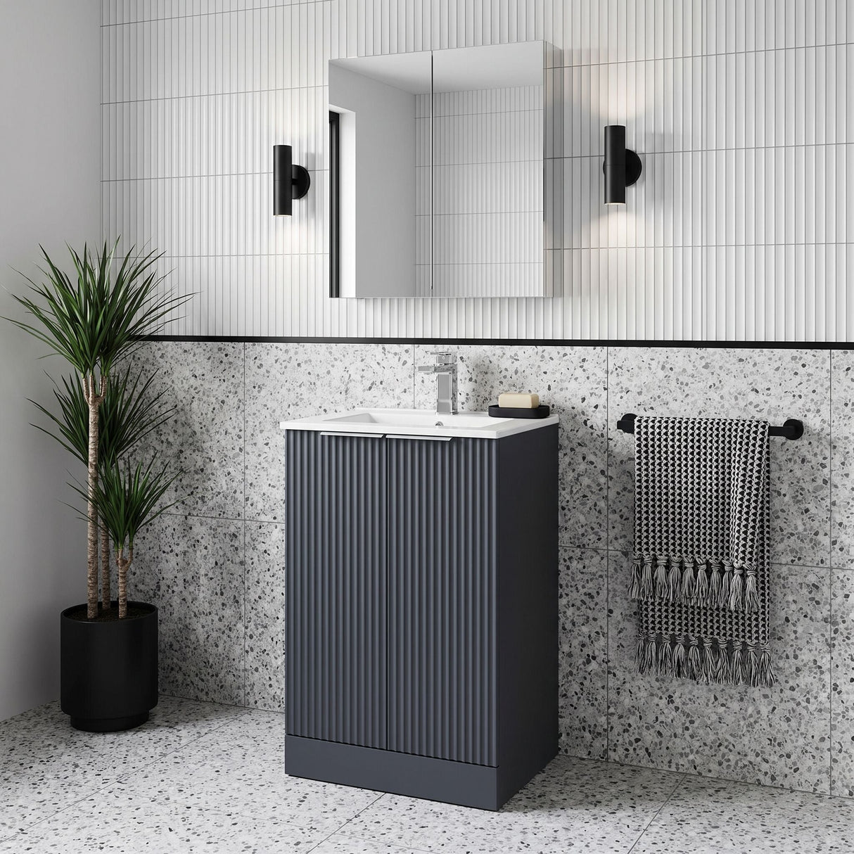 [BFFF1423B] Tixall Floor Standing Vanity Basin Unit with 1 Tap Hole Minimalist Ceramic Basin, Choice of Size and Colour