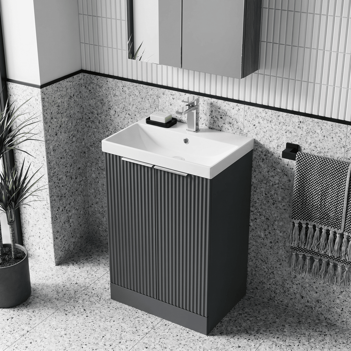 [BFFF1423D] Tixall Floor Standing Vanity Basin Unit with 1 Tap Hole Thin-Edge Ceramic Basin, Choice of Size and Colour