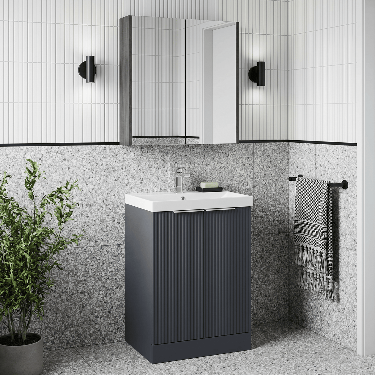 [BFFF1423D] Tixall Floor Standing Vanity Basin Unit with 1 Tap Hole Thin-Edge Ceramic Basin, Choice of Size and Colour