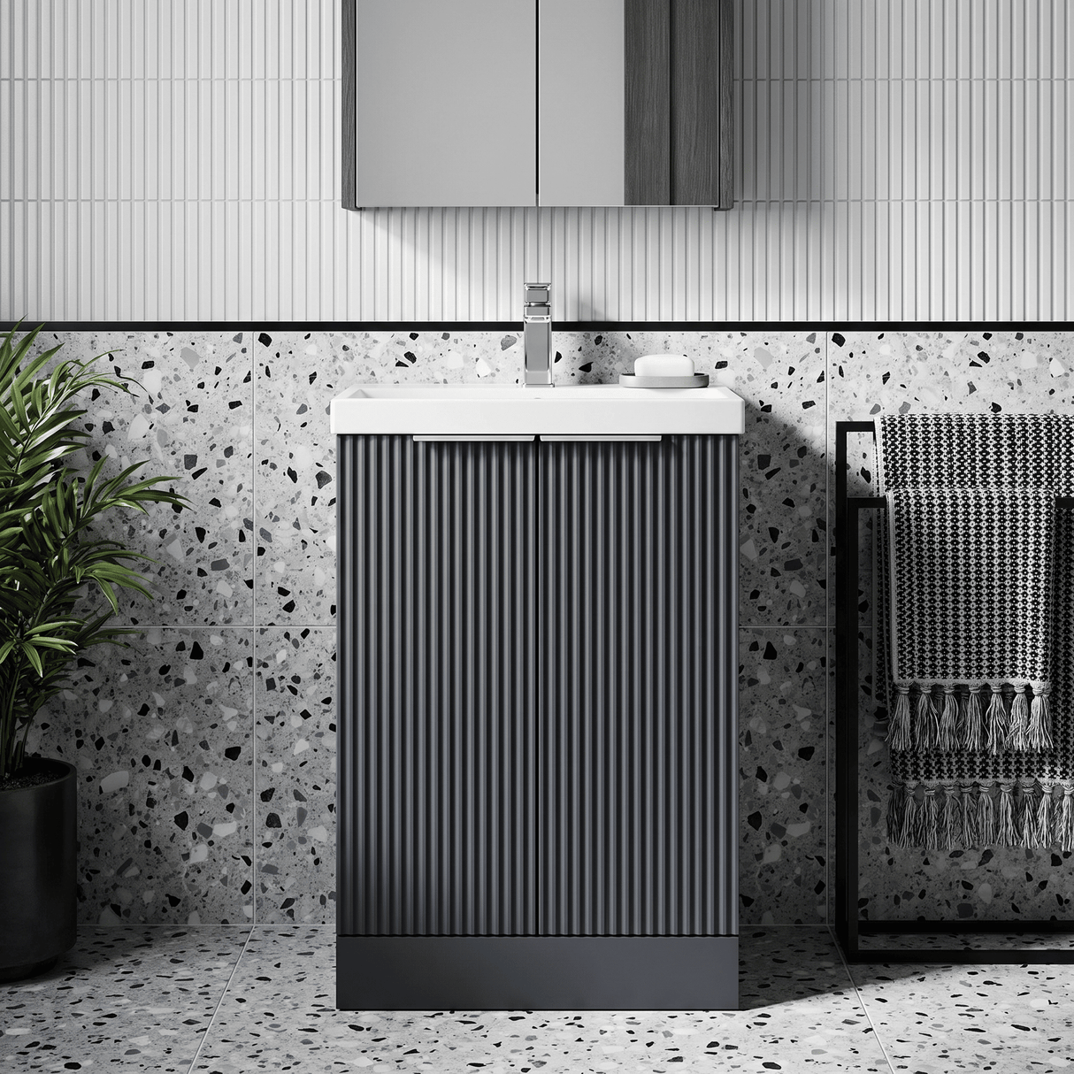 [BFFF1423D] Tixall Floor Standing Vanity Basin Unit with 1 Tap Hole Thin-Edge Ceramic Basin, Choice of Size and Colour - Silo