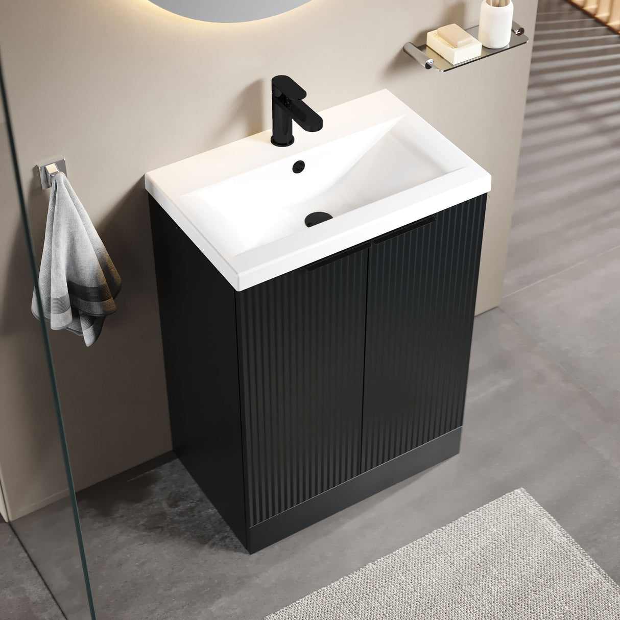 [BFFF1425AH224] Tixall Fluted Front Floor Standing Vanity Basin Unit with Choice of Size, Colour and Handle Options - Lifestyle 2