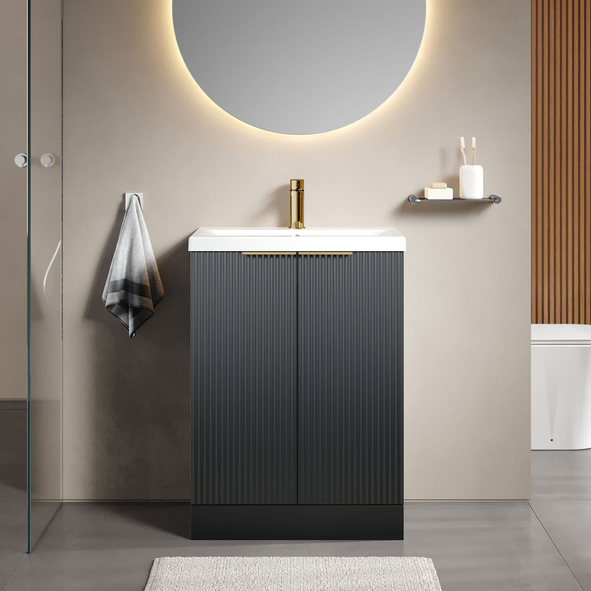 [BFFF1425AH324] Tixall Fluted Front Floor Standing Vanity Basin Unit with Choice of Size, Colour and Handle Options - Lifestyle 1