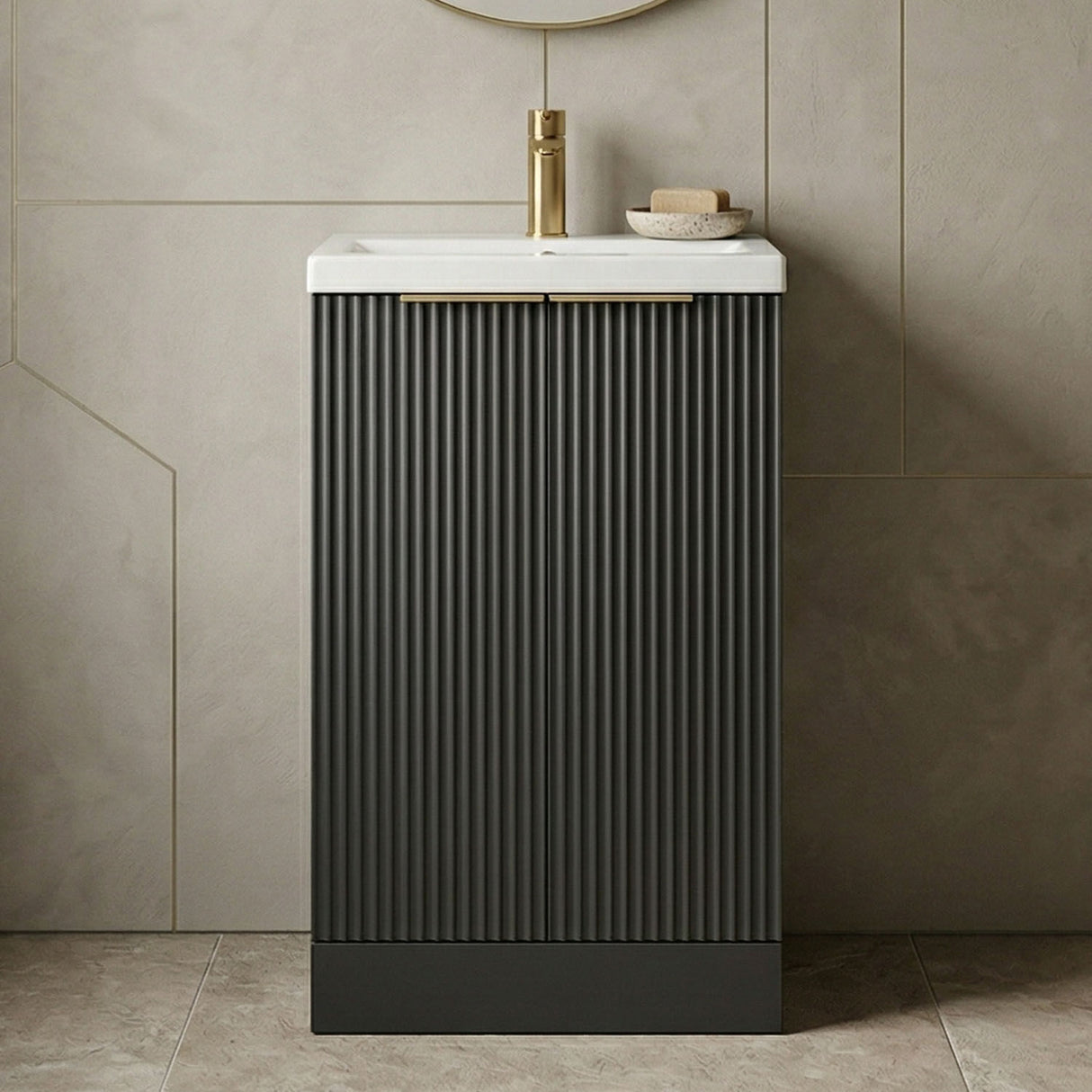[BFFF1425AH324] Tixall Fluted Front Floor Standing Vanity Basin Unit with Choice of Size, Colour and Handle Options - Silo