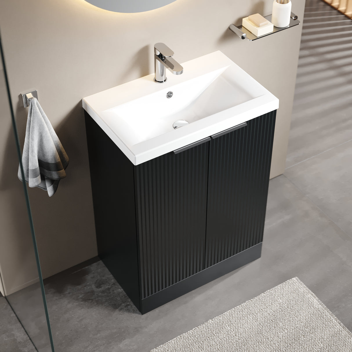 Fluted Front Floor Standing Vanity Basin Unit with Choice of Size, Colour and Handle Options