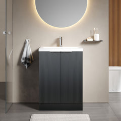 [BFFF1425A] Tixall Fluted Front Floor Standing Vanity Basin Unit with Choice of Size, Colour and Handle Options - Lifestyle 1