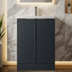 [BFFF1425A] Tixall Fluted Front Floor Standing Vanity Basin Unit with Choice of Size, Colour and Handle Options - Silo
