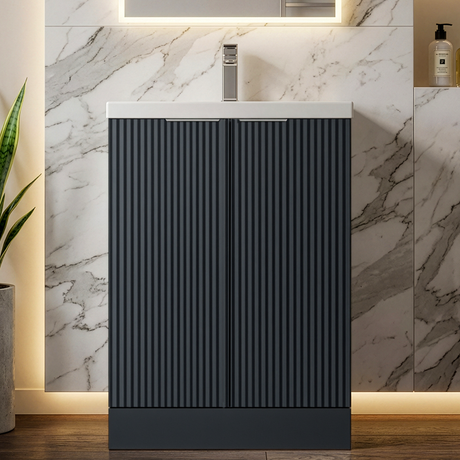 Tixall Fluted Front Floor Standing Vanity Basin Unit with Choice of Size, Colour and Handle Options