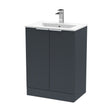 [BFFF1425B] Tixall Fluted 2 Door Floor Standing Vanity Unit with Minimalist Basin, Dark Grey, 600mm - Cutout