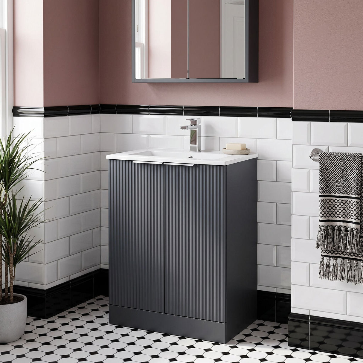 [BFFF1425B] Tixall Floor Standing Vanity Basin Unit with 1 Tap Hole Minimalist Ceramic Basin, Choice of Size and Colour
