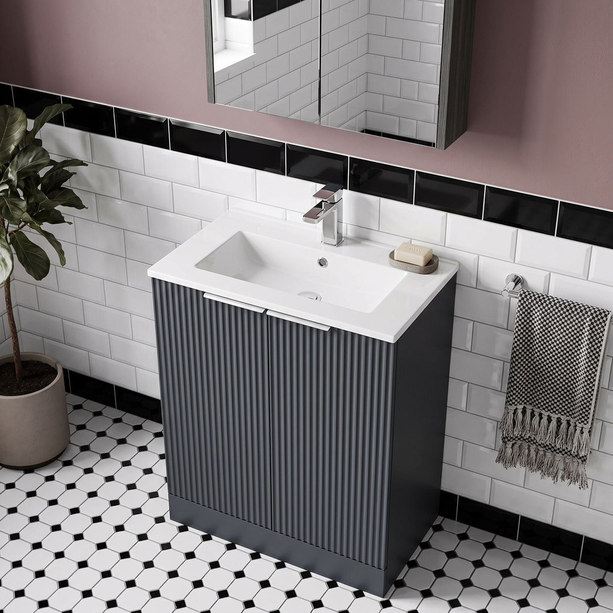 [BFFF1425B] Tixall Floor Standing Vanity Basin Unit with 1 Tap Hole Minimalist Ceramic Basin, Choice of Size and Colour