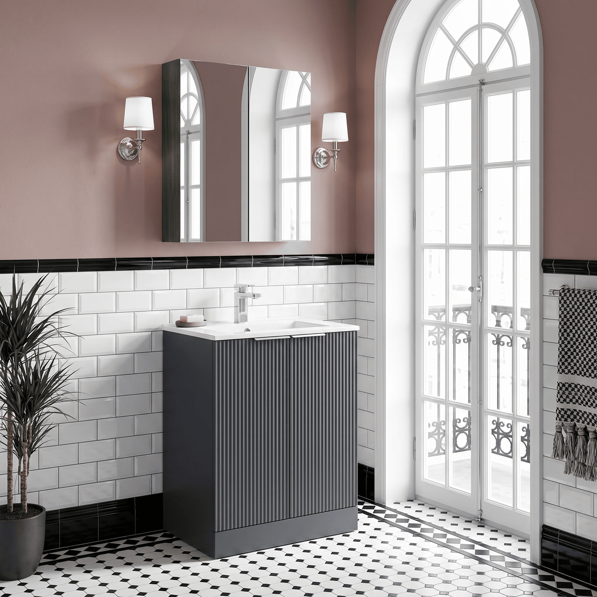 [BFFF1425B] Tixall Floor Standing Vanity Basin Unit with 1 Tap Hole Minimalist Ceramic Basin, Choice of Size and Colour