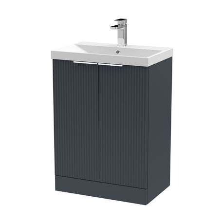 [BFFF1425D] Tixall Fluted 2 Door Floor Standing Vanity Unit with Thin Edge Basin, Dark Grey, 600mm - Cutout