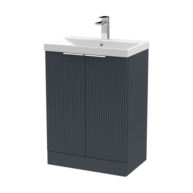 [BFFF1425D] Tixall Fluted 2 Door Floor Standing Vanity Unit with Thin Edge Basin, Dark Grey, 600mm - Cutout