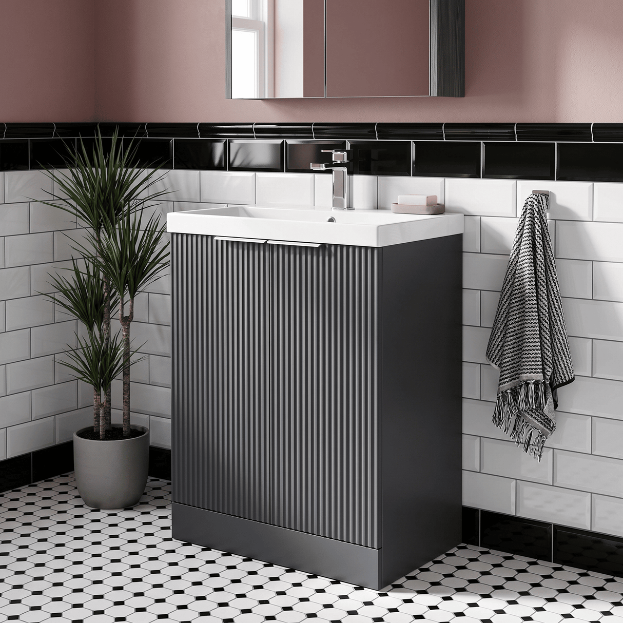 [BFFF1425D] Tixall Floor Standing Vanity Basin Unit with 1 Tap Hole Thin-Edge Ceramic Basin, Choice of Size and Colour