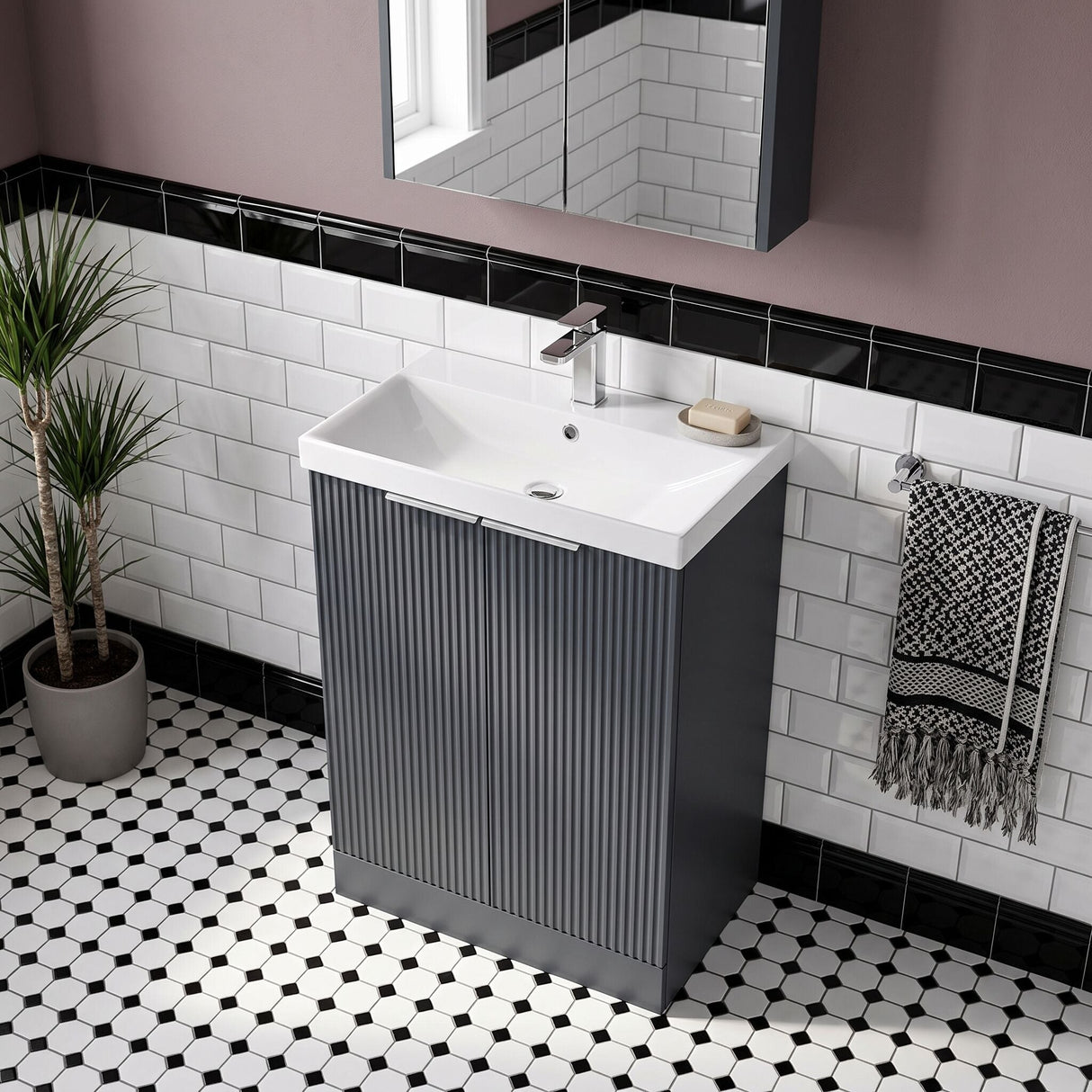 [BFFF1425D] Tixall Floor Standing Vanity Basin Unit with 1 Tap Hole Thin-Edge Ceramic Basin, Choice of Size and Colour