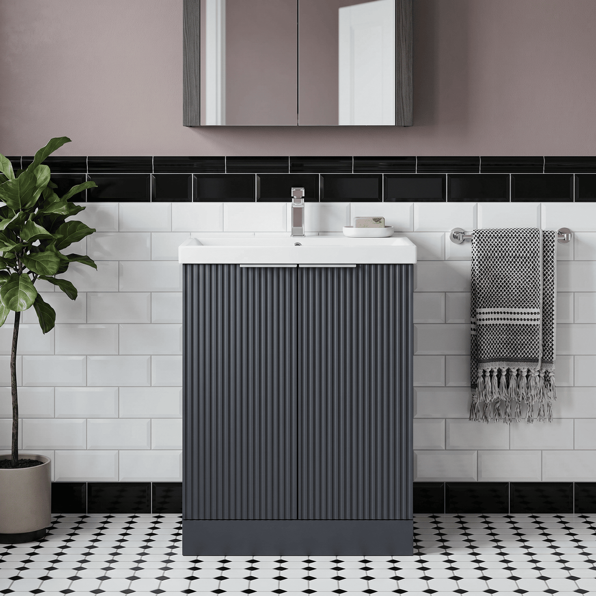 [BFFF1425D] Tixall Floor Standing Vanity Basin Unit with 1 Tap Hole Thin-Edge Ceramic Basin, Choice of Size and Colour - Silo