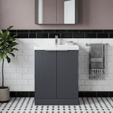 [BFFF1425D] Tixall Floor Standing Vanity Basin Unit with 1 Tap Hole Thin-Edge Ceramic Basin, Choice of Size and Colour - Silo