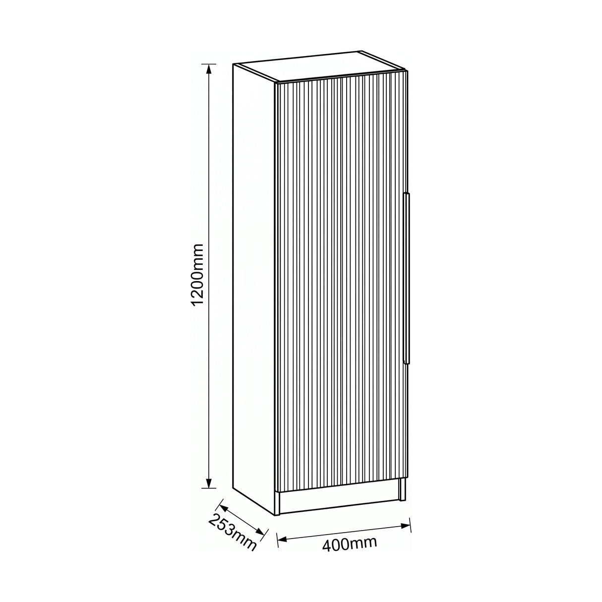 [BFFF1462H225] Tixall Fluted Wall Hung Tall Bathroom Storage Unit, 400mm, Multiple Colours and Handle Options - Technical Drawing