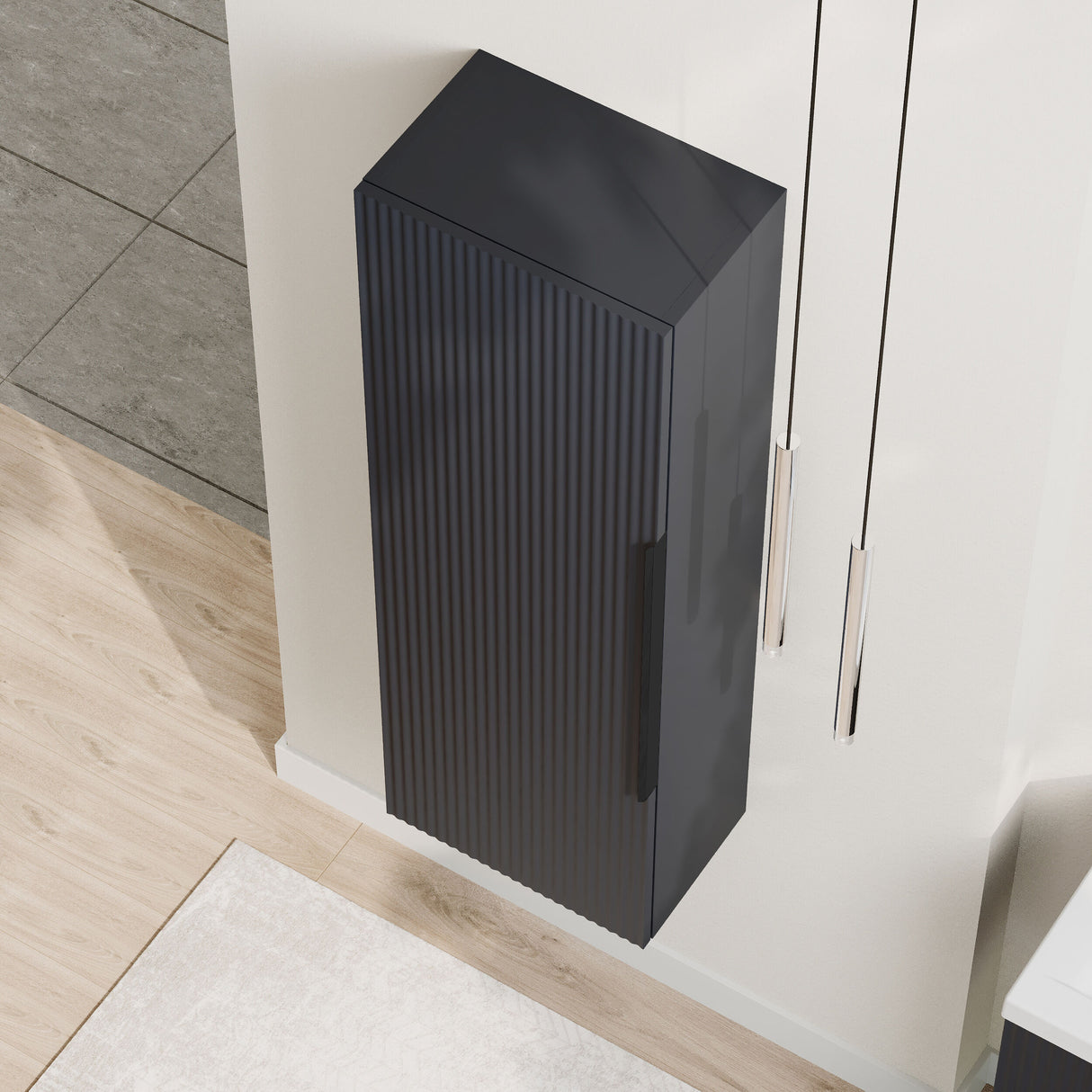 [BFFF1462H225] Tixall Fluted Wall Hung Tall Bathroom Storage Unit, 400mm, Multiple Colours and Handle Options - Lifestyle 2