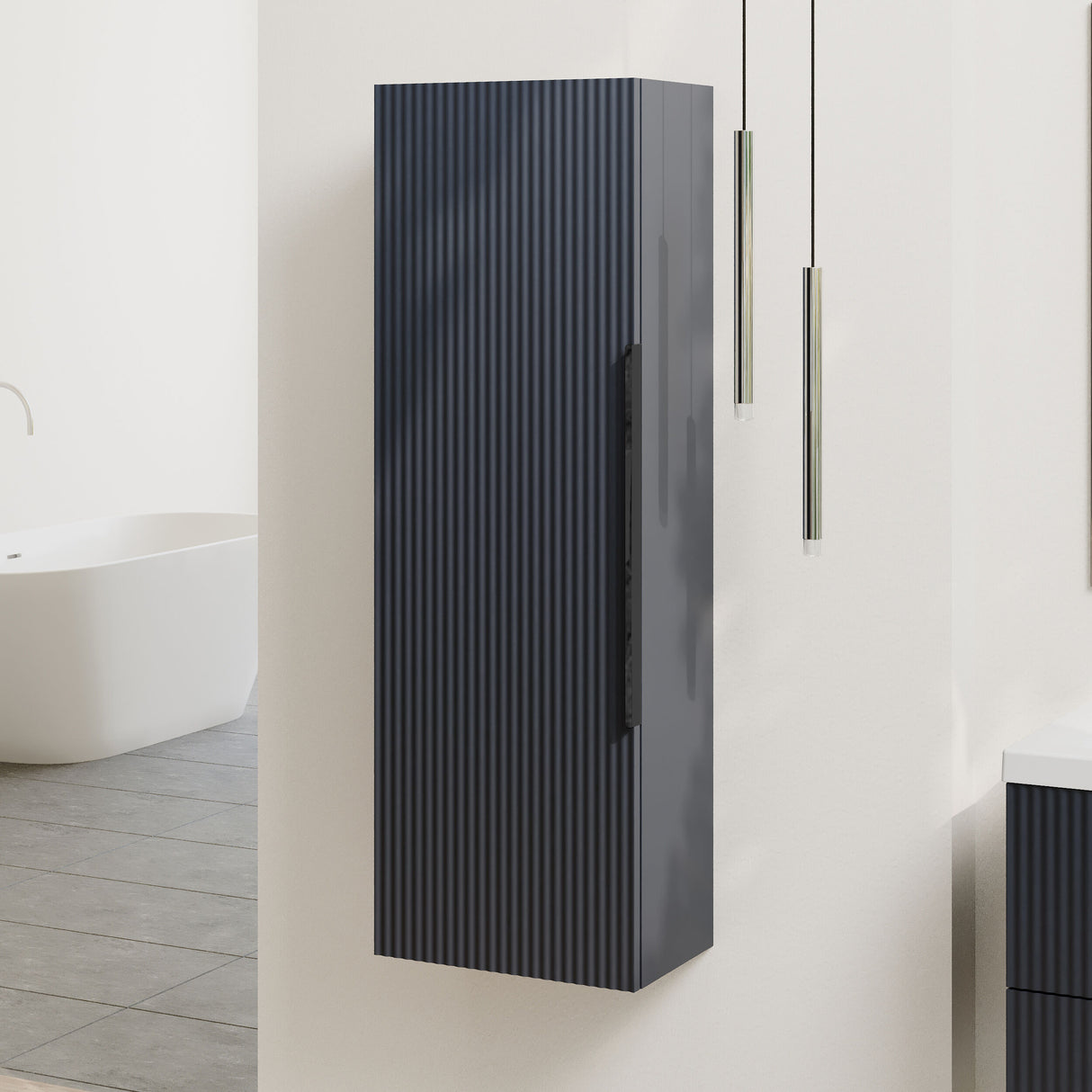[BFFF1462H225] Tixall Fluted Wall Hung Tall Bathroom Storage Unit, 400mm, Multiple Colours and Handle Options - Lifestyle 3