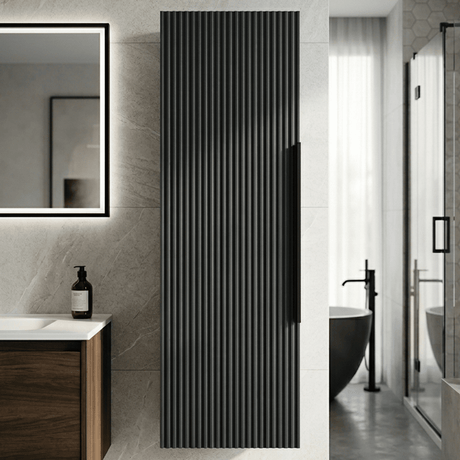 [BFFF1462H225] Tixall Fluted Wall Hung Tall Bathroom Storage Unit, 400mm, Multiple Colours and Handle Options - Silo