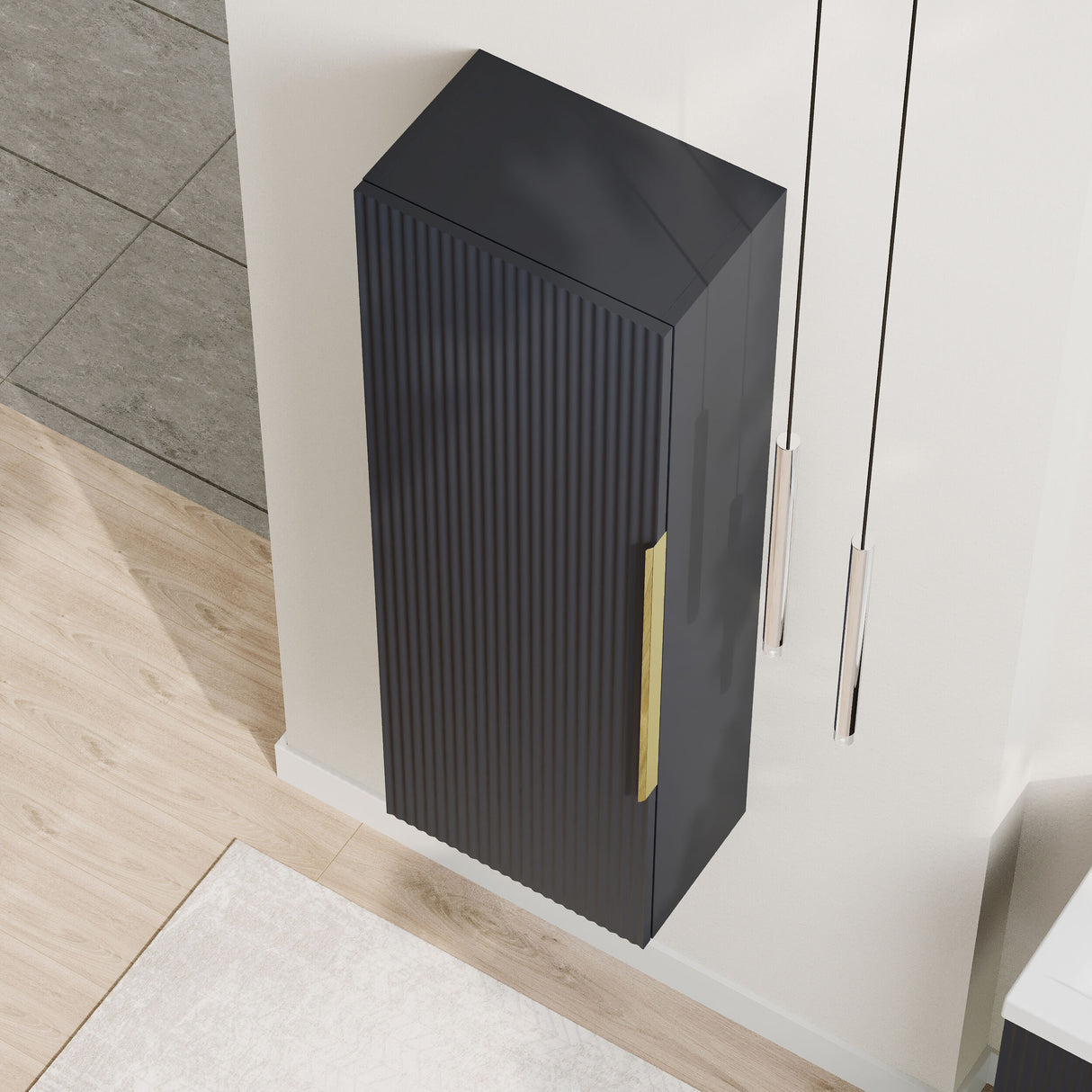 [BFFF1462H325] Tixall Fluted Wall Hung Tall Bathroom Storage Unit, 400mm, Multiple Colours and Handle Options - Lifestyle 2