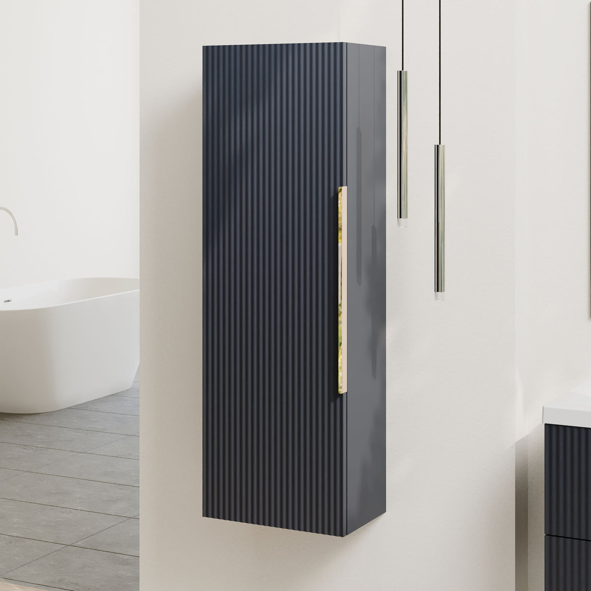 [BFFF1462H325] Tixall Fluted Wall Hung Tall Bathroom Storage Unit, 400mm, Multiple Colours and Handle Options - Lifestyle 3