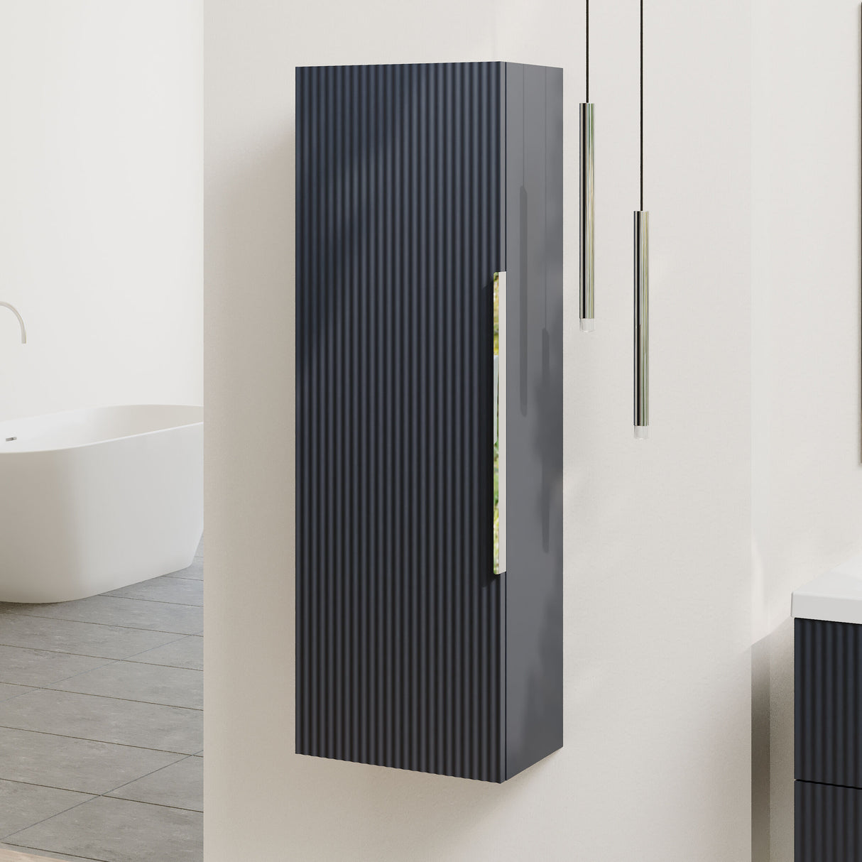 [BFFF1462] Tixall Fluted Wall Hung Tall Bathroom Storage Unit, 400mm, Multiple Colours and Handle Options - Lifestyle 3