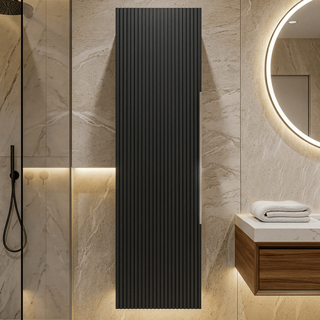 [BFFF1462] Tixall Fluted Wall Hung Tall Bathroom Storage Unit, 400mm, Multiple Colours and Handle Options - Silo