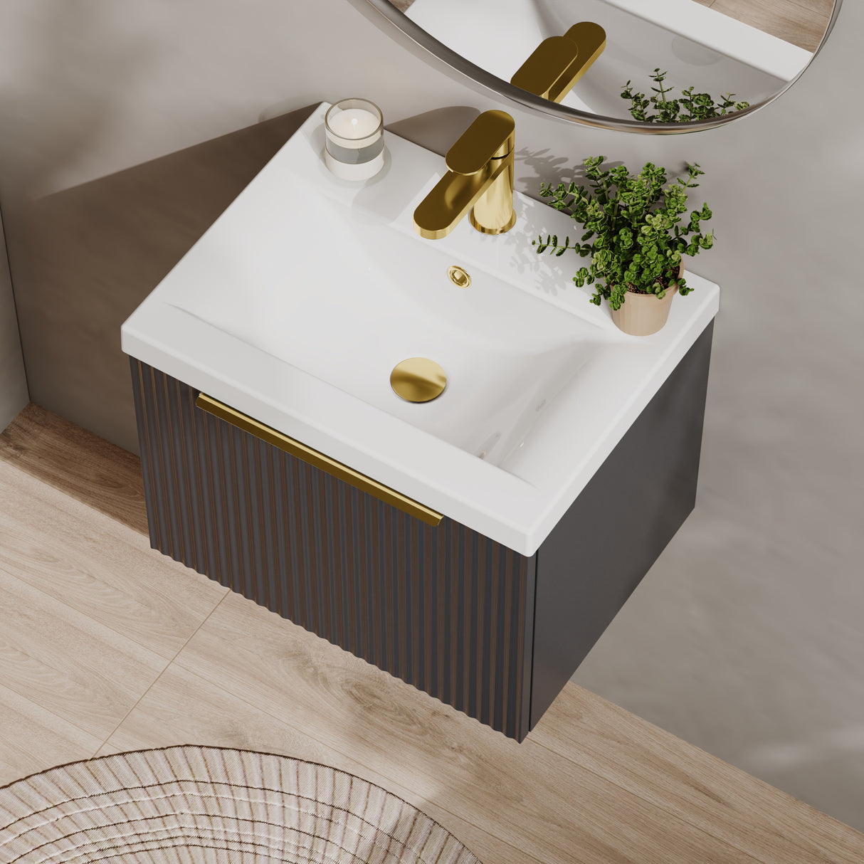 Fluted Front Wall Hung Vanity Basin Unit with Choice of Size, Colour and Handle Options