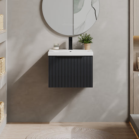 Fluted Front Wall Hung Vanity Basin Unit with Choice of Size, Colour and Handle Options