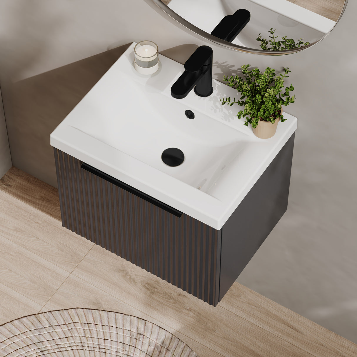 Fluted Front Wall Hung Vanity Basin Unit with Choice of Size, Colour and Handle Options